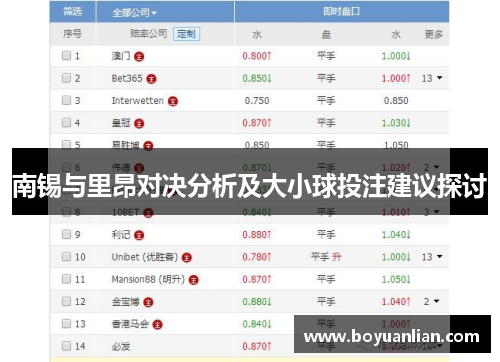 南锡与里昂对决分析及大小球投注建议探讨